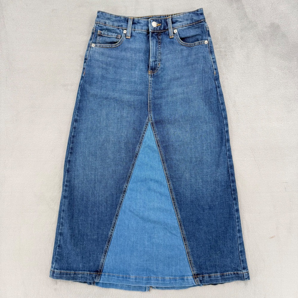 Banana Republic Pieced Denim Maxi Skirte Medium Wash Women's Size 00 Petite